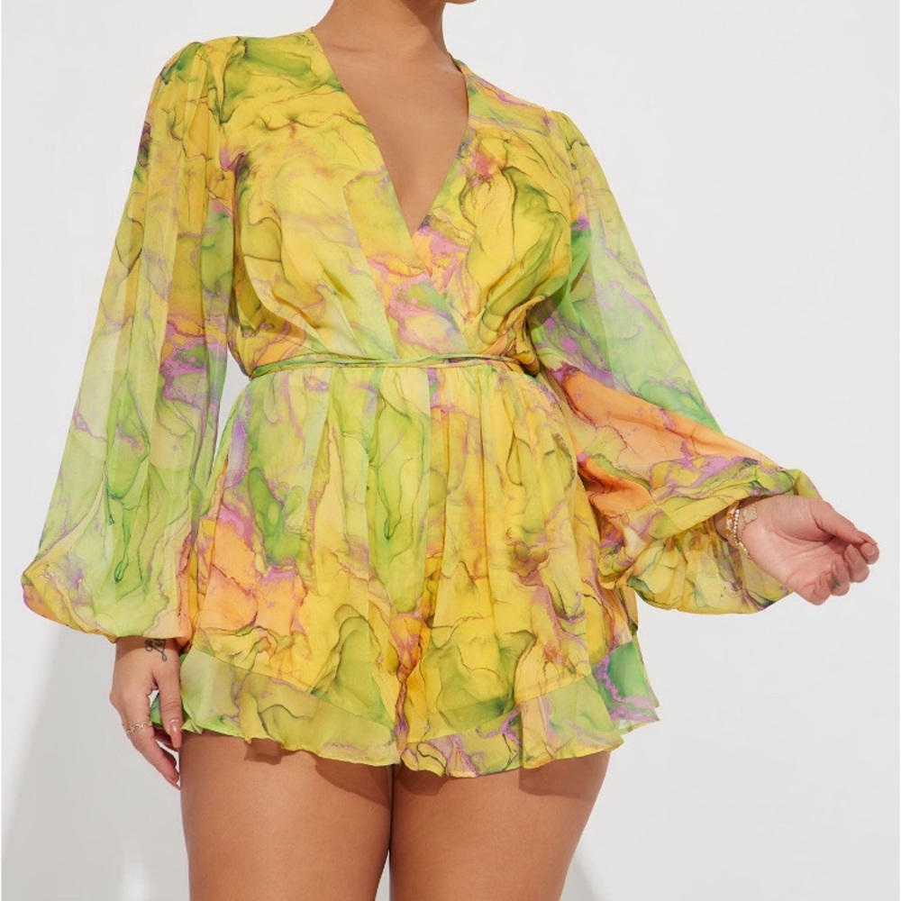 Fashion Nova Kacy Chiffon Romper - Yellow